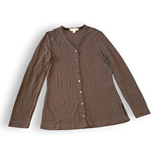 Casual Corner Button Sweater Cardigan V-neck Stretch Women's Gray M